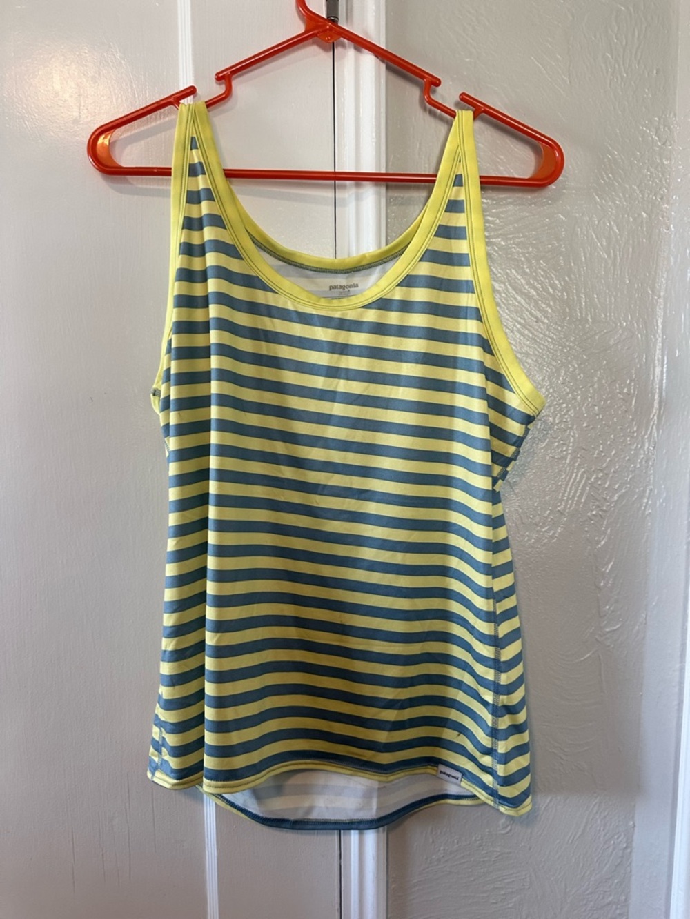 Patagonia Yellow and Teal Striped Women's Tank